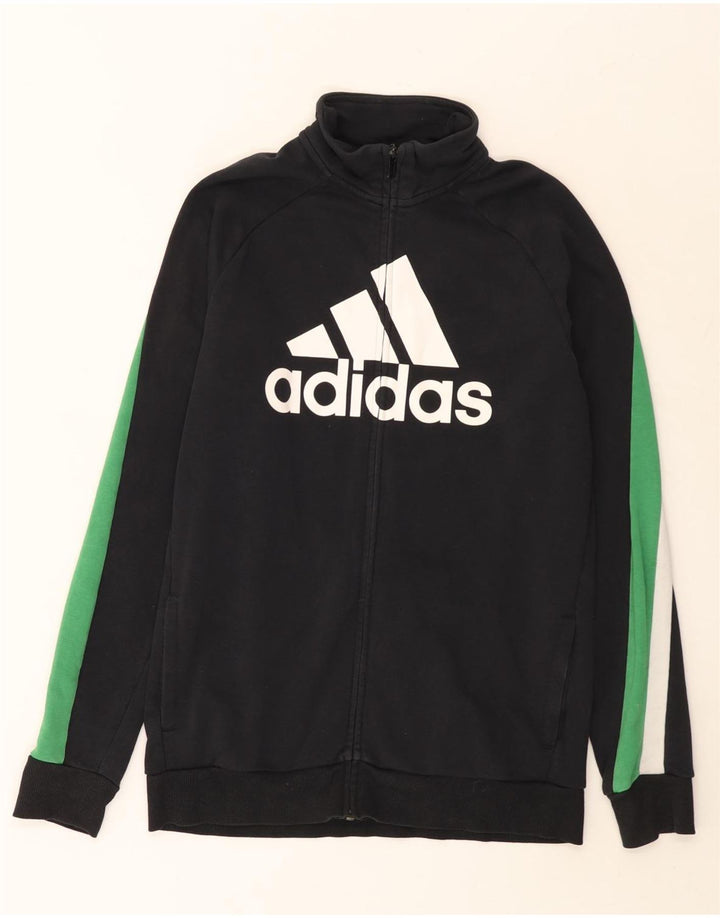 ADIDAS Boys Graphic Tracksuit Top Jacket 15-16 Years Black Colourblock