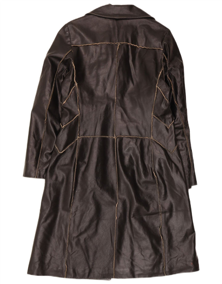 Conbipel Womens Trench Leather Coat IT 42 Medium Black