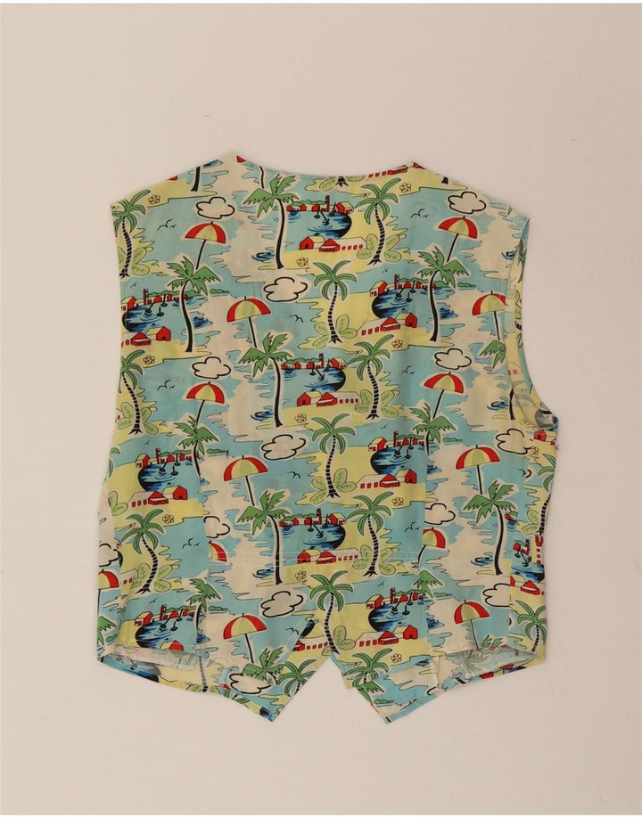 VINTAGE Womens Abstract Pattern Waistcoat EU 40 Medium Green Silk Vintage Vintage and Second-Hand Vintage from Messina Hembry 