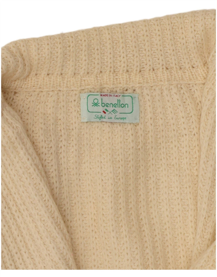 BENETTON Womens Crop Cardigan Sweater IT 46 Large Off White Wool