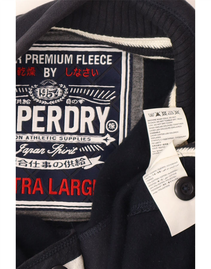 Superdry Mens Graphic Button Neck Sweatshirt Jumper XL Navy Blue Cotton