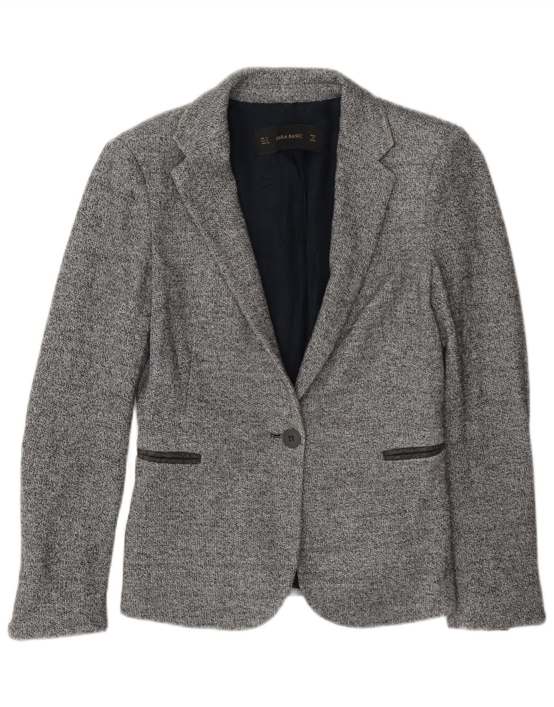 Zara Womens 1 Button Blazer Jacket UK 10 Small Grey Flecked
