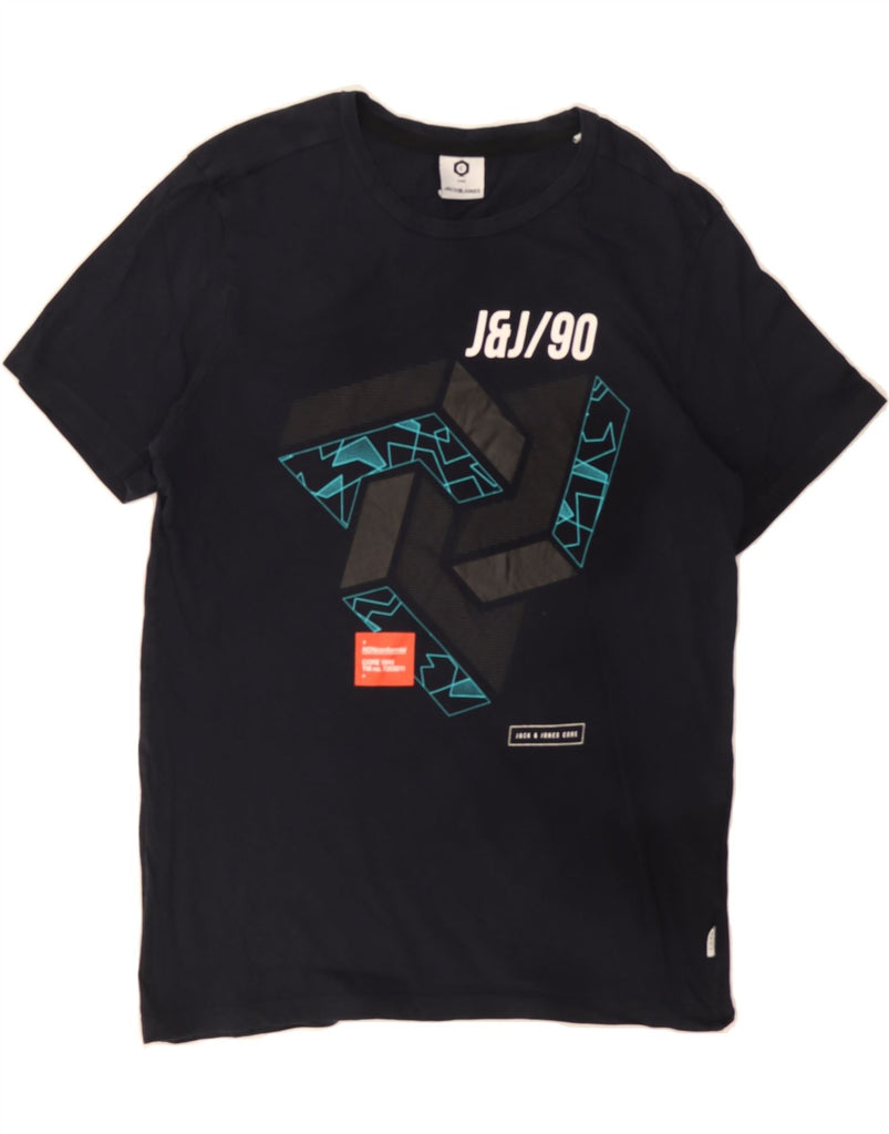JACK & JONES Mens Graphic T-Shirt Top Small Navy Blue Cotton Vintage Jack & Jones and Second-Hand Jack & Jones from Messina Hembry 