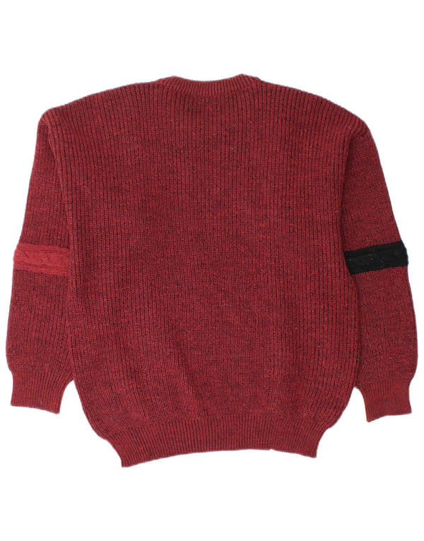Vintage Mens Boat Neck Jumper Sweater IT 50 Medium Burgundy Colourblock