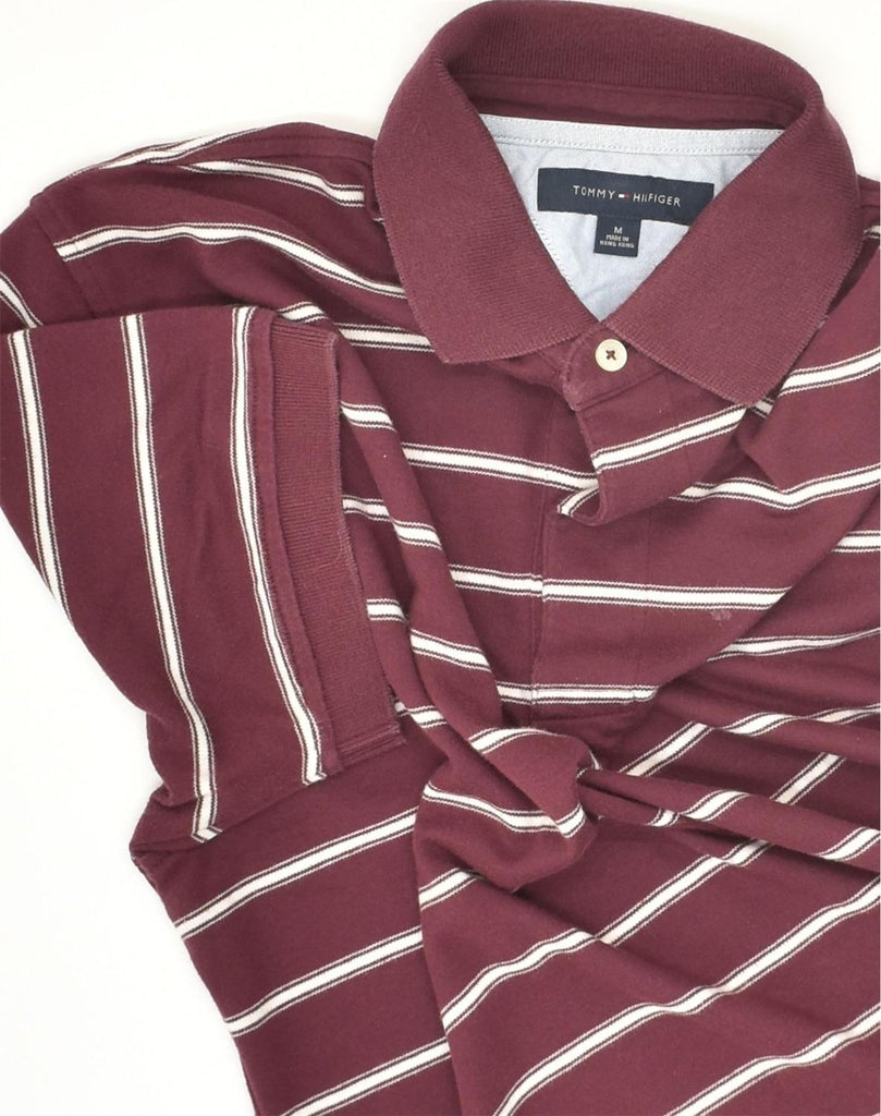 TOMMY HILFIGER Mens Polo Shirt Medium Burgundy Striped Cotton | Vintage Tommy Hilfiger | Thrift | Second-Hand Tommy Hilfiger | Used Clothing | Messina Hembry 