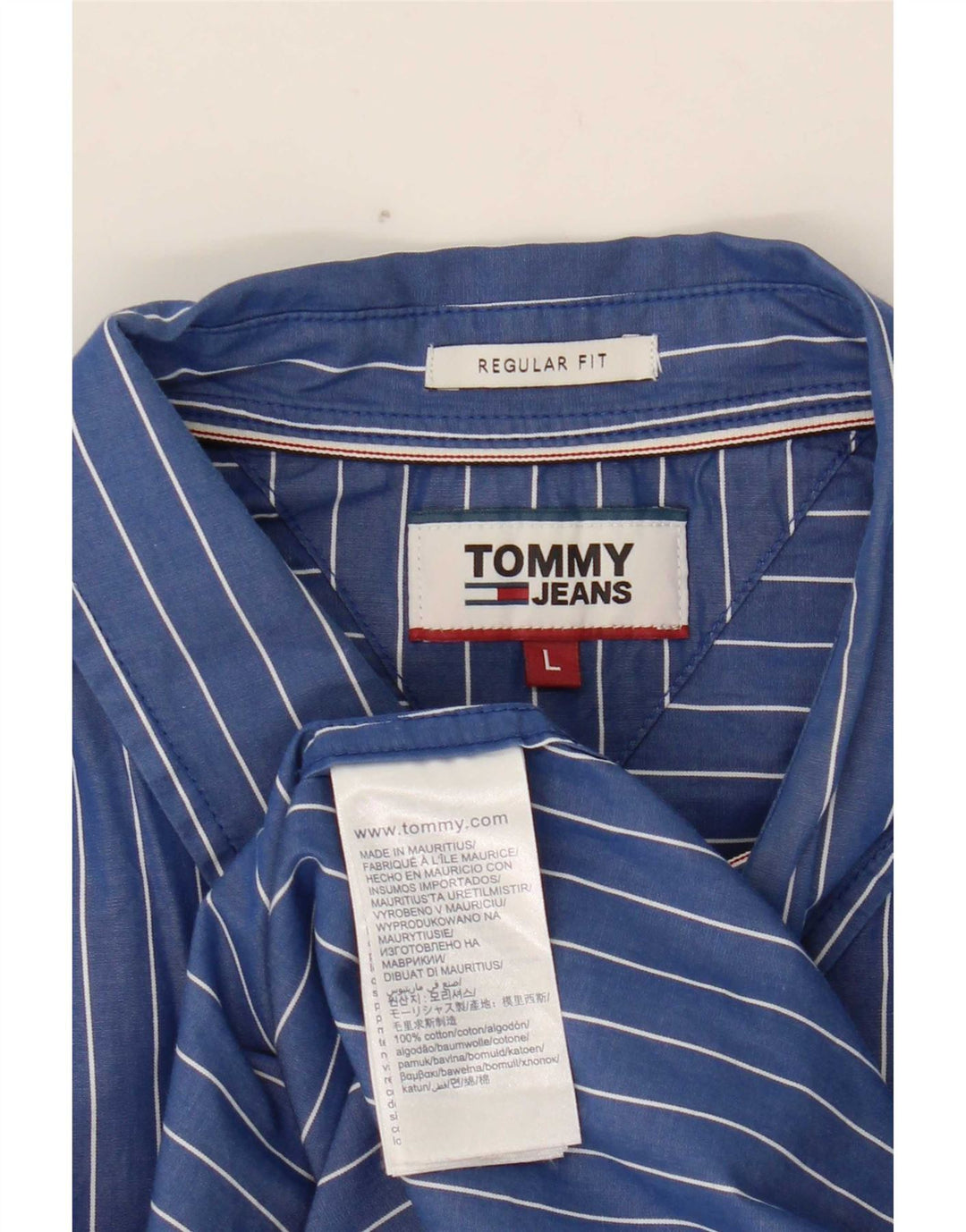 Tommy Hilfiger Mens Regular Fit Shirt Large Blue Striped Cotton