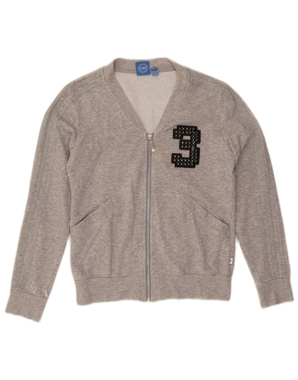 Adidas Womens Graphic Tracksuit Top Jacket UK 8 Small Grey Flecked Cotton