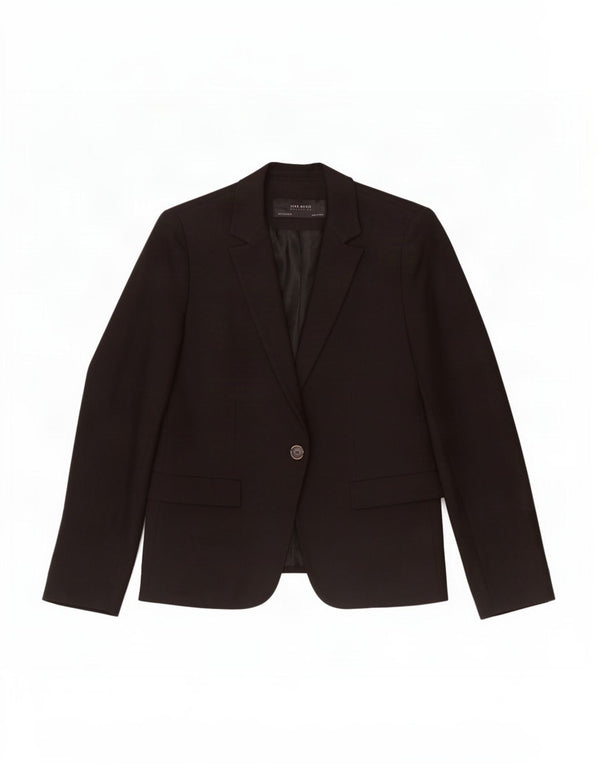 Zara Womens 1 Button Blazer Jacket UK 10 Small Black Cotton