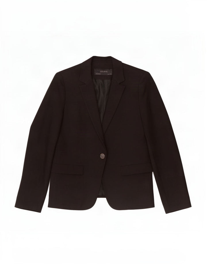Zara Womens 1 Button Blazer Jacket UK 10 Small Black Cotton