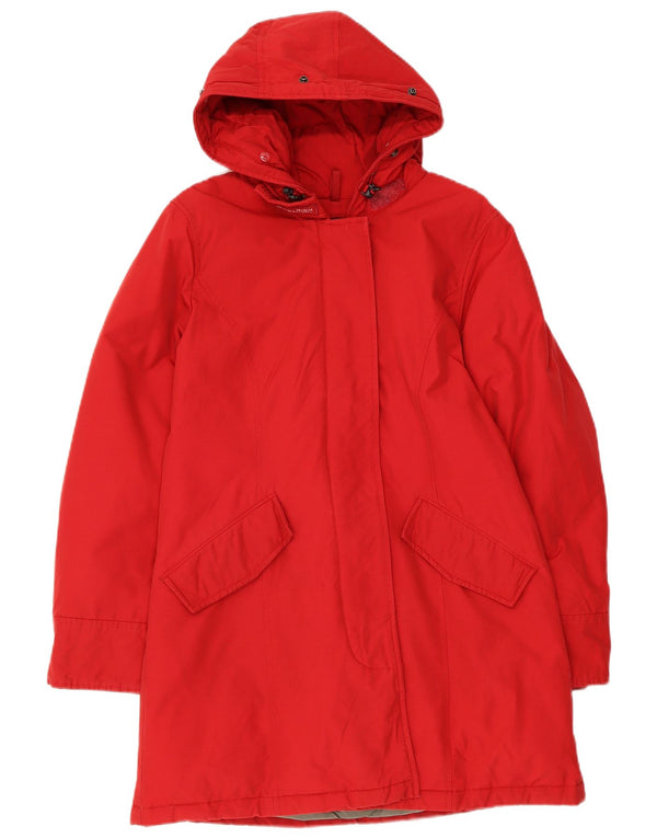 Woolrich Womens Hooded Padded Jacket UK 12 Medium Red Cotton
