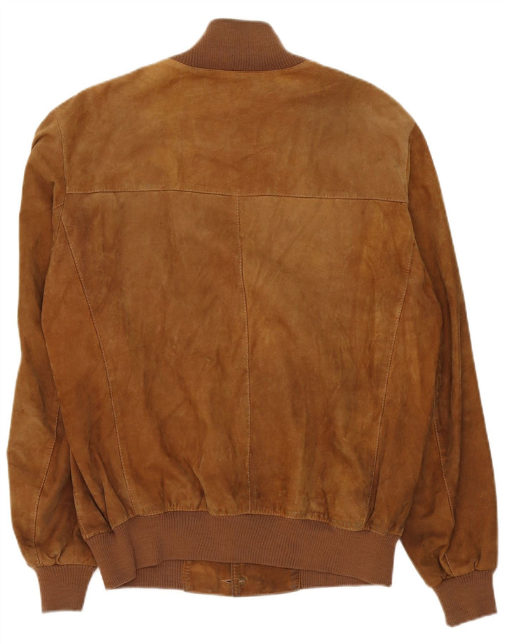 Vintage Mens Suede Bomber Jacket UK 40 Large Beige Leather