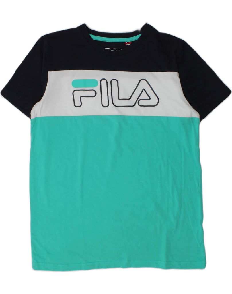 FILA Boys Graphic T-Shirt Top 13-14 Years Green Colourblock | Vintage Fila | Thrift | Second-Hand Fila | Used Clothing | Messina Hembry 