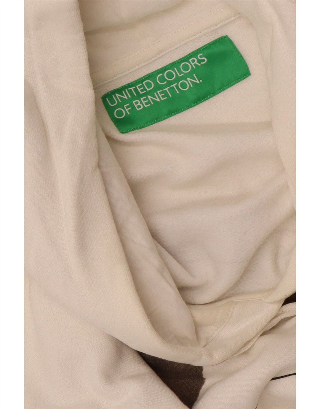 BENETTON Womens Graphic Hoodie Jumper UK 14 Medium Off White