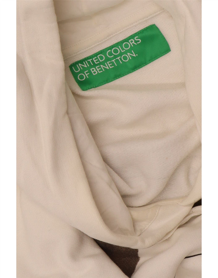 BENETTON Womens Graphic Hoodie Jumper UK 14 Medium Off White