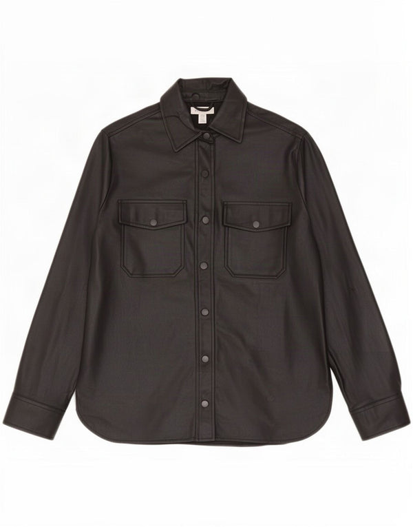 Topshop Womens Oversized Faux Leather Shirt UK 10 Small Black Polyester