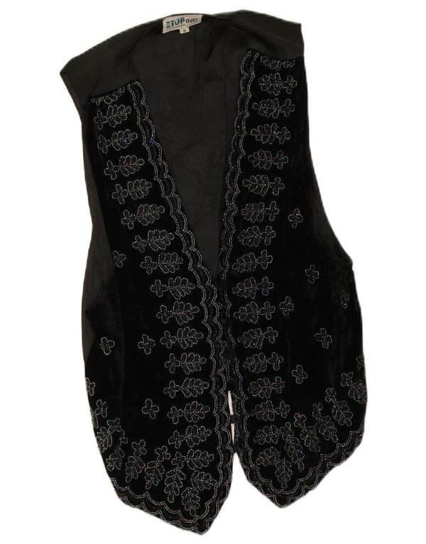 Vintage Womens Waistcoat UK 10 Small Black Floral