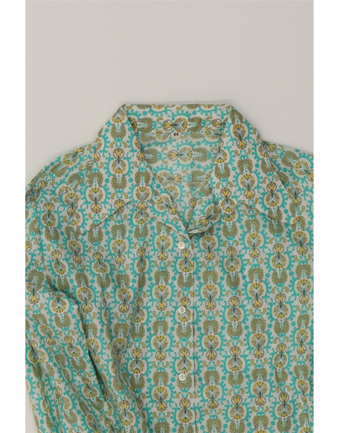 VINTAGE Womens Abstract Pattern Shirt IT 44 Medium Turquoise Vintage Vintage and Second-Hand Vintage from Messina Hembry 