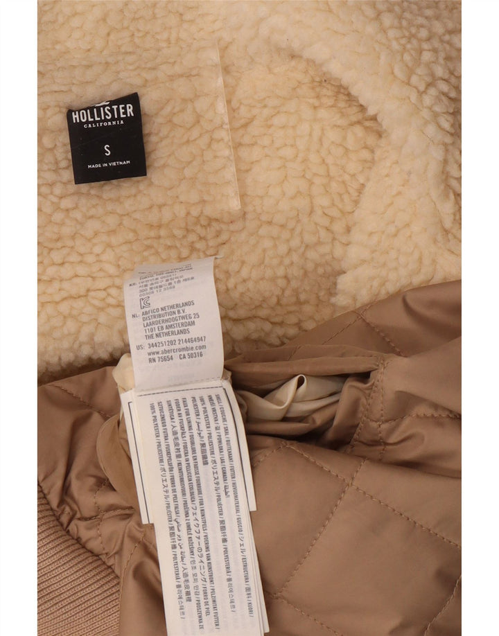 HOLLISTER Womens Hooded Quilted Jacket UK 10 Small Beige Polyester