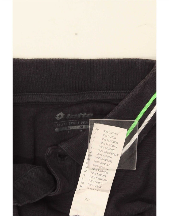 Lotto Mens Polo Shirt Medium Black Striped Cotton