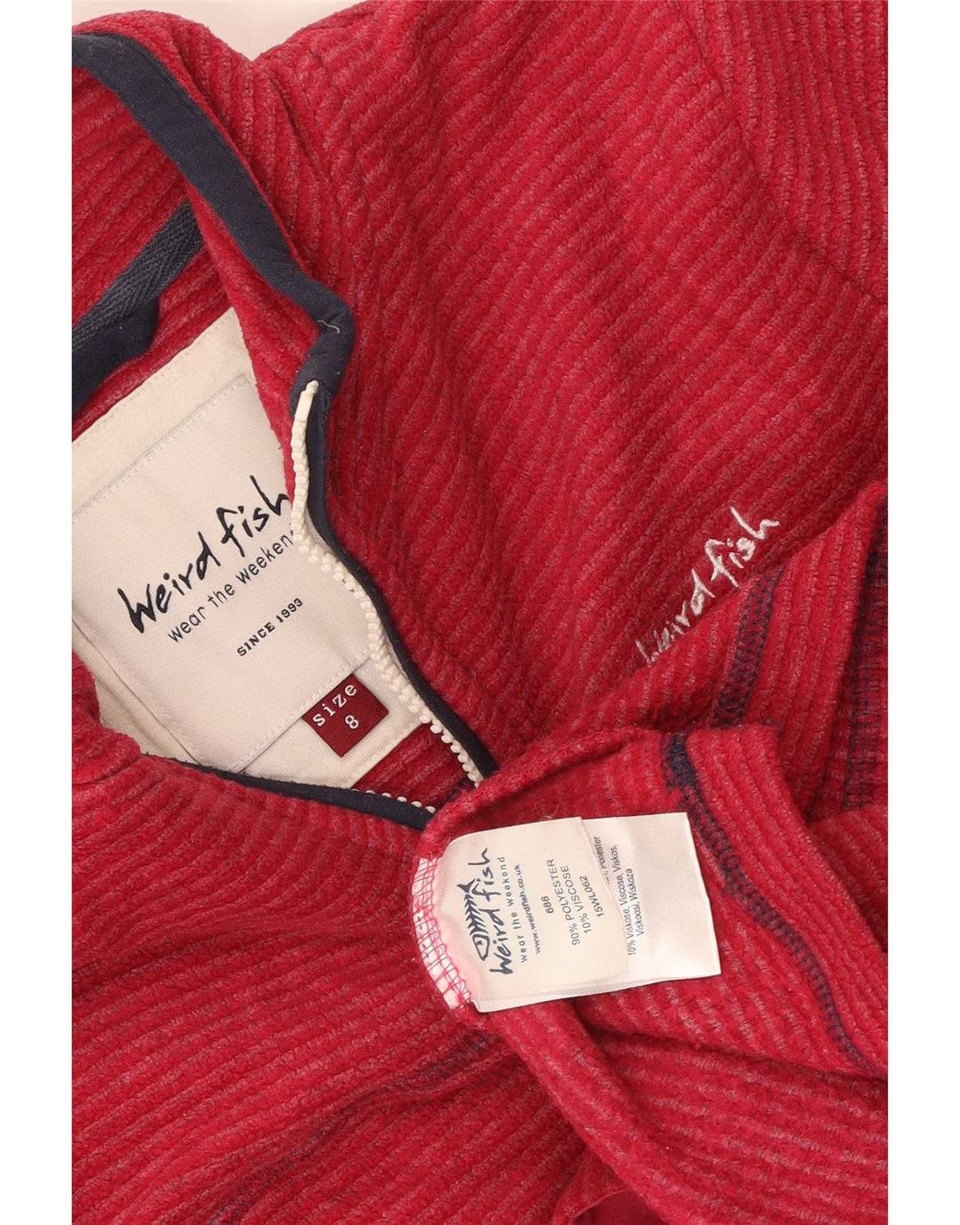Weird Fish Womens Zip Neck Fleece Jumper UK 8 Small Red Polyester