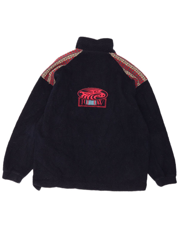 Think Pink Mens Zip Neck Fleece Jumper Large Navy Blue Geometric Polyester