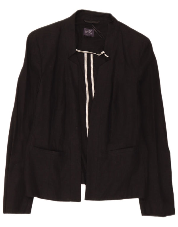 Marks & Spencer Womens Open Blazer Jacket UK 12 Medium Black Linen