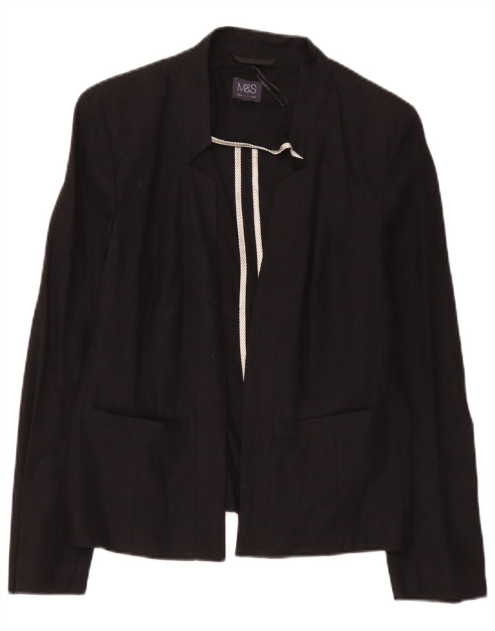 Marks & Spencer Womens Open Blazer Jacket UK 12 Medium Black Linen