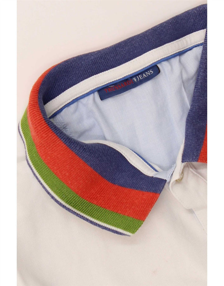 Trussardi Jeans Mens Polo Shirt Small White Colourblock