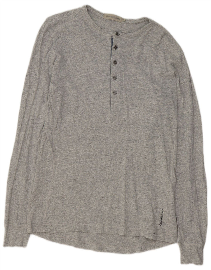 Calvin Klein Jeans Mens Top Long Sleeve Small Grey Flecked Cotton