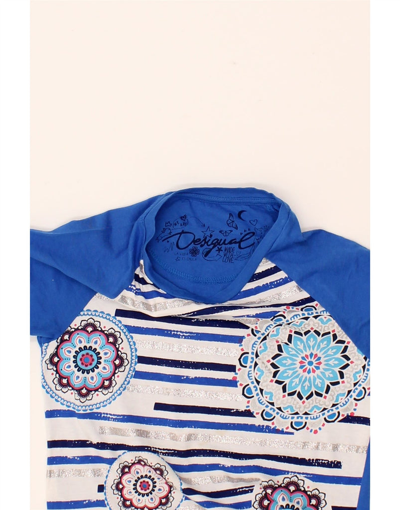 DESIGUAL Girls T-Shirt Dress 11-12 Years Blue Striped Cotton Vintage Desigual and Second-Hand Desigual from Messina Hembry 