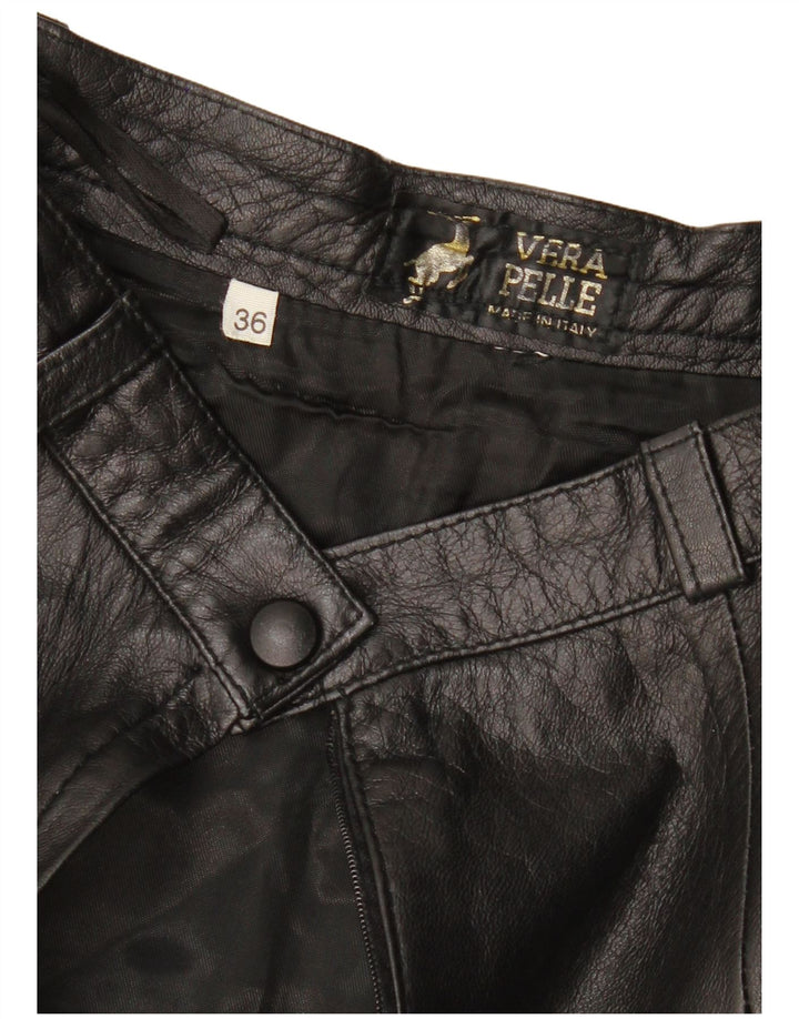 VINTAGE Womens Leather Skirt EU 36 Small W26 Black Leather