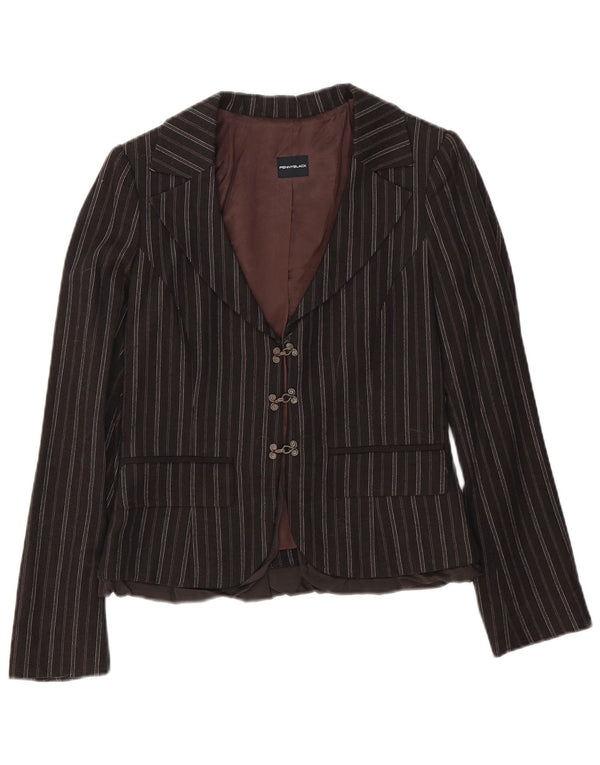 Penny Black Womens 3 Button Blazer Jacket UK 12 Medium Brown Striped Cotton