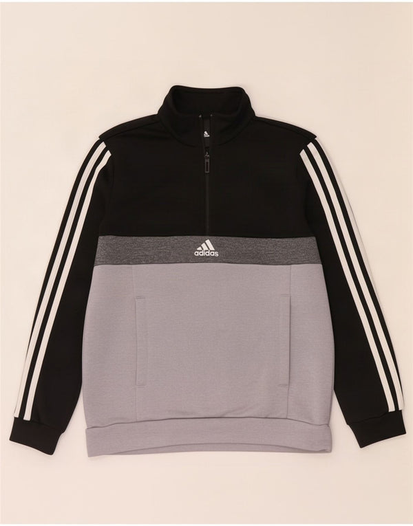 Adidas Boys Zip Neck Sweatshirt Jumper 11-12 Years Black Colourblock