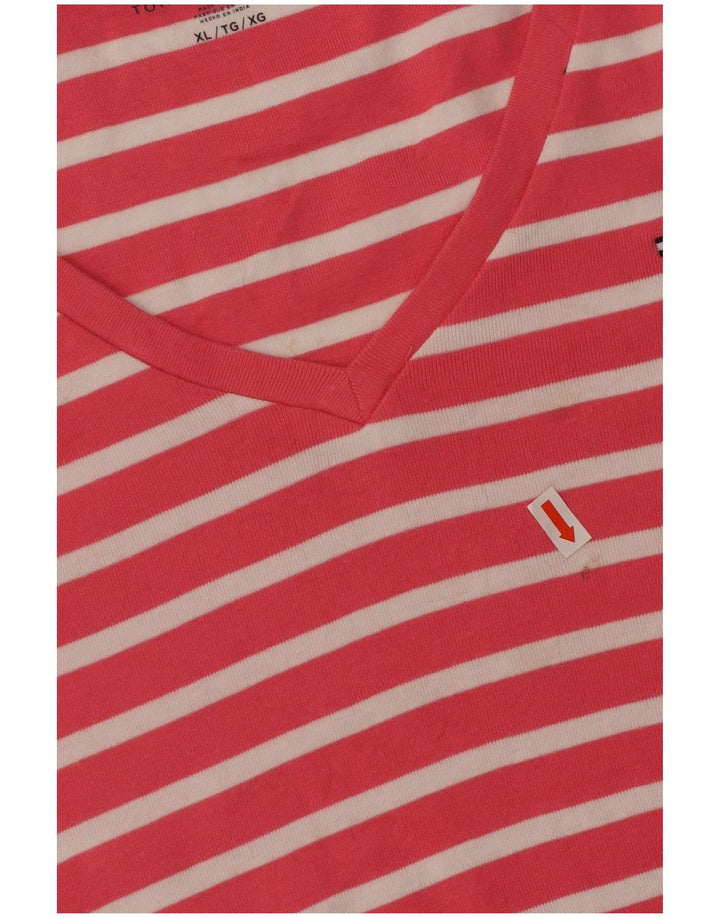 TOMMY HILFIGER Womens T-Shirt Top UK 18 XL Pink Striped Cotton