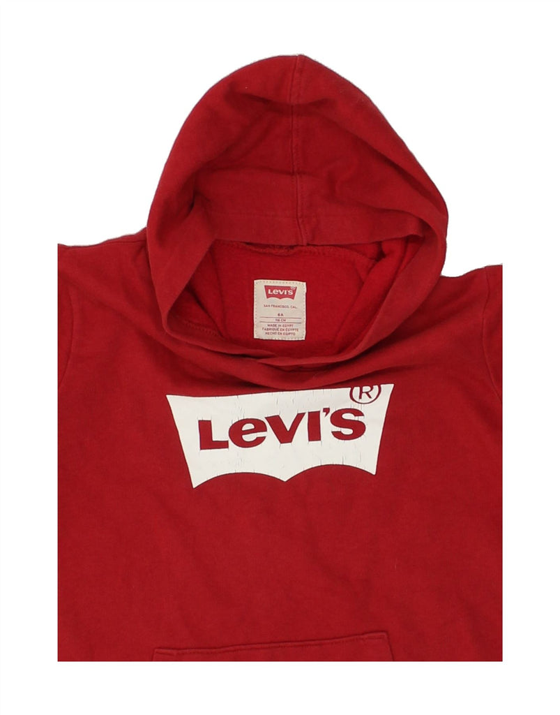 LEVI'S Boys Graphic Hoodie Jumper 5-6 Years Red Cotton | Vintage Levi's | Thrift | Second-Hand Levi's | Used Clothing | Messina Hembry 