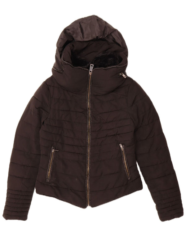 Zara Womens Hooded Padded Jacket UK 10 Small Black