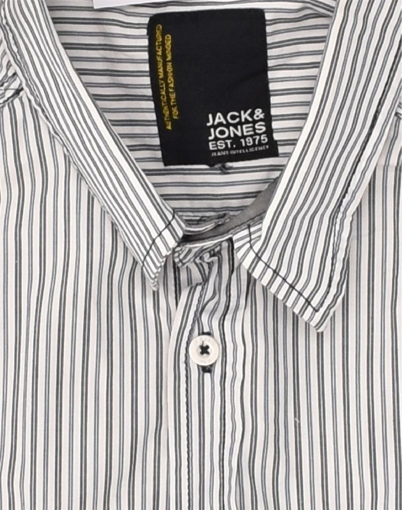 JACK & JONES Mens Graphic Short Sleeve Shirt Medium Grey Striped Cotton | Vintage Jack & Jones | Thrift | Second-Hand Jack & Jones | Used Clothing | Messina Hembry 