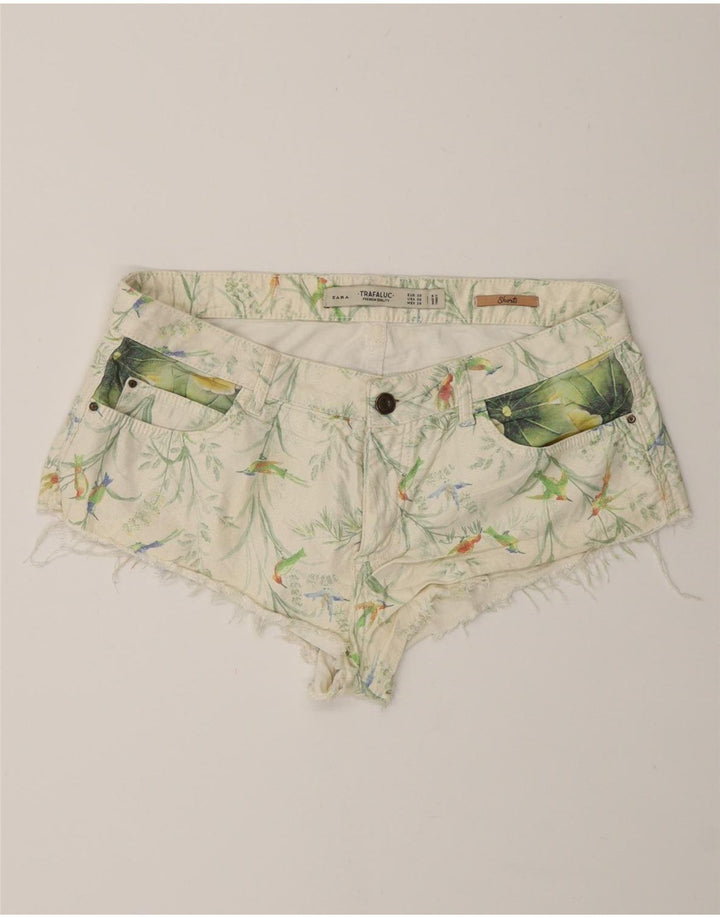 Zara Womens Hot Pants EU 38 Small W28 White Floral Cotton