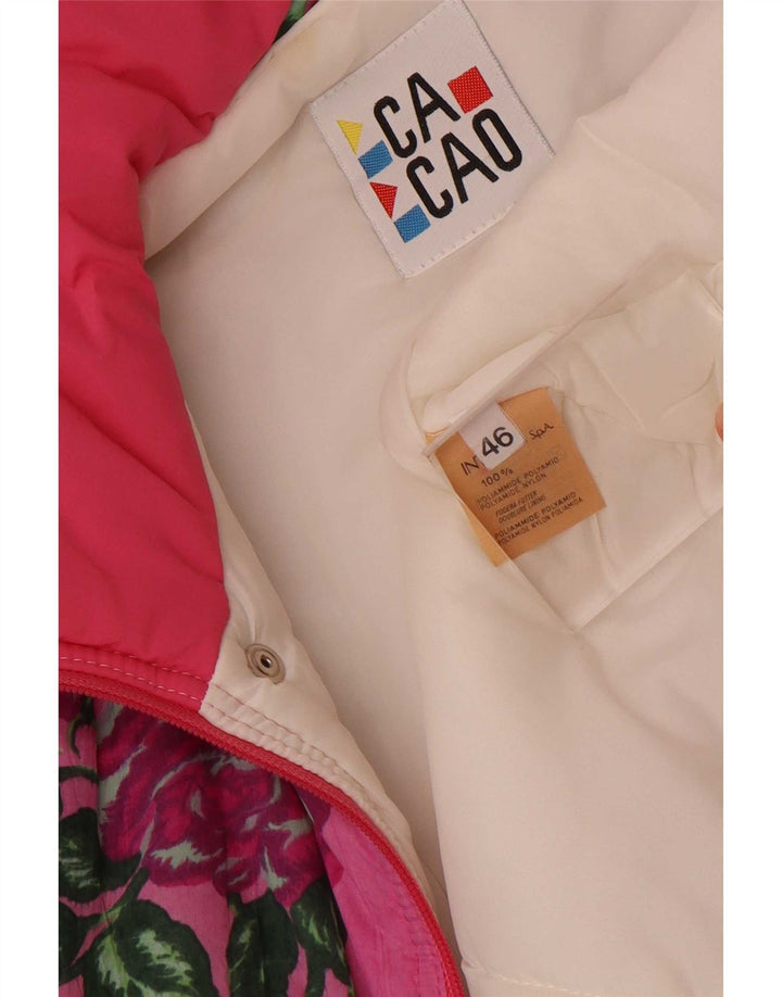 Cacao Womens Padded Jacket IT 46 Large Pink Floral Polyamide Retro