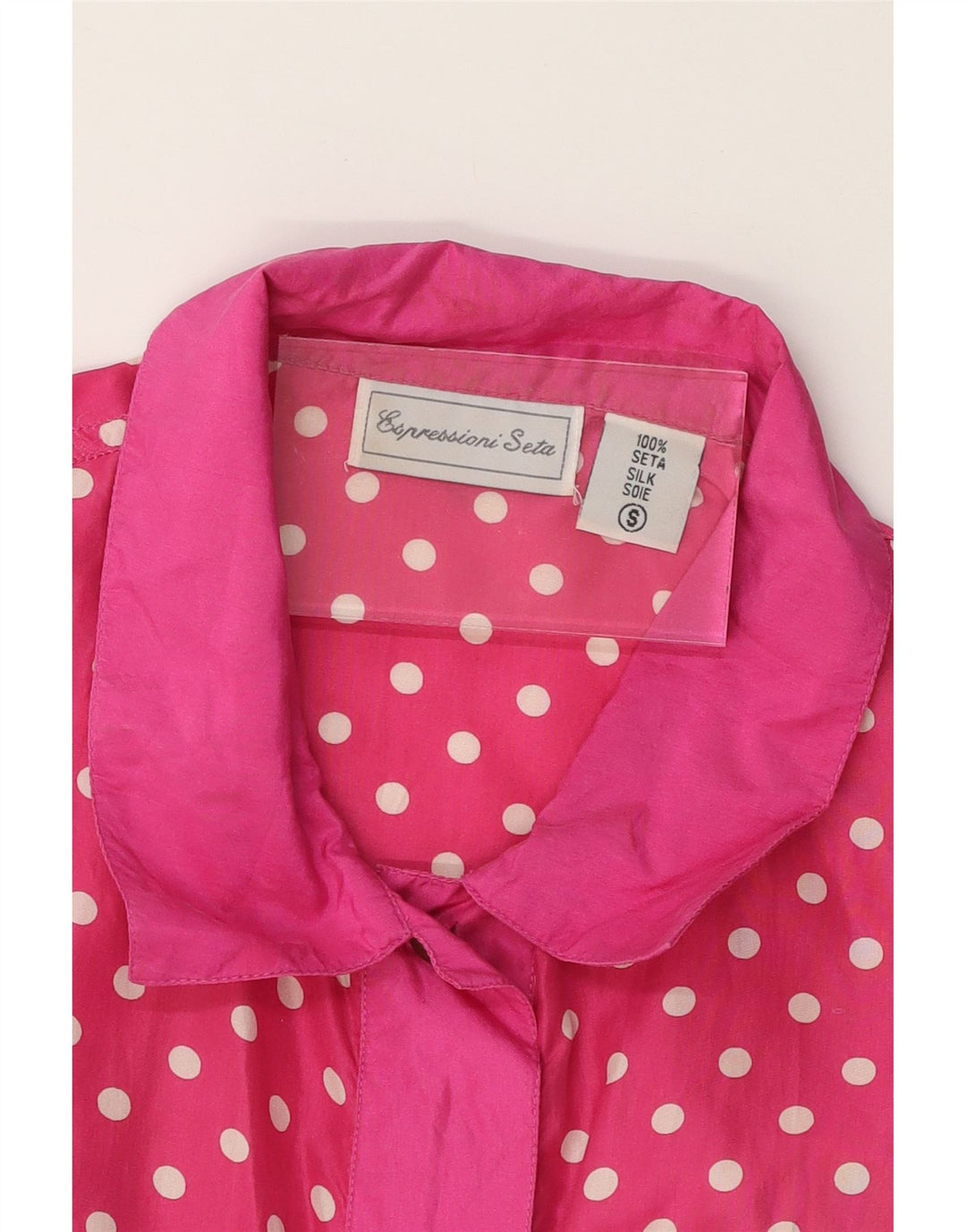 VINTAGE Womens Oversized Blouse Top UK 10 Small Pink Polka Dot Silk Vintage Vintage and Second-Hand Vintage from Messina Hembry 