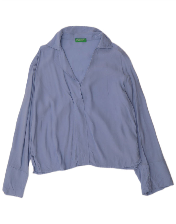 BENETTON Womens Oversized Pullover Shirt Blouse UK 10 Small Blue Viscose