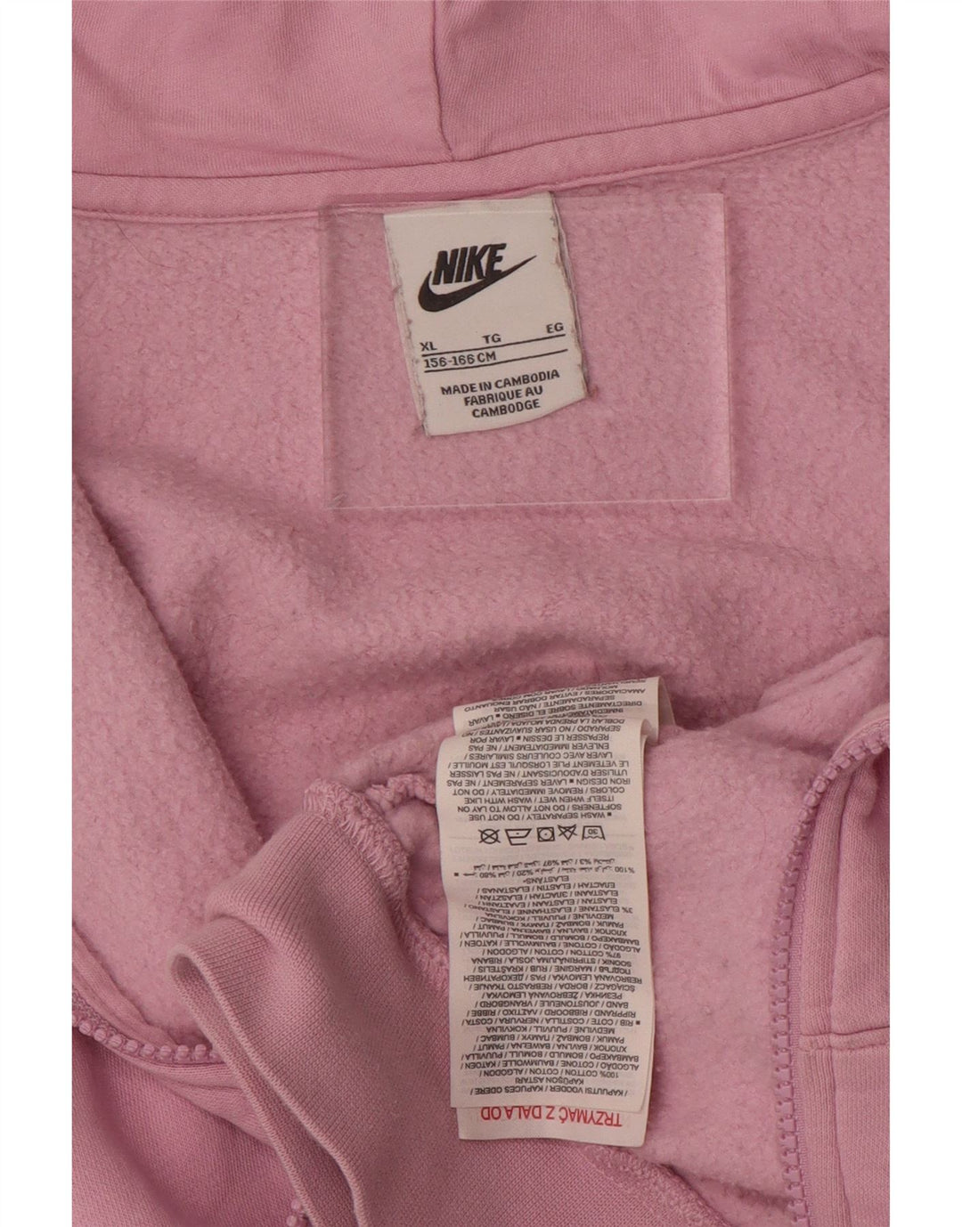 NIKE Girls Oversized Crop Graphic Zip Hoodie Sweater 13-14 Years XL Pink