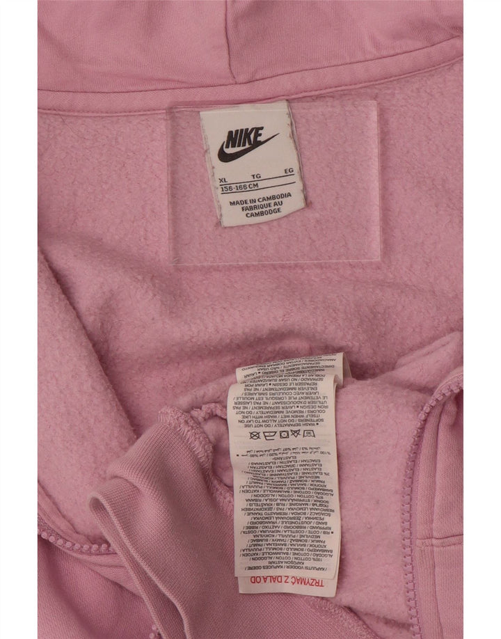 NIKE Girls Oversized Crop Graphic Zip Hoodie Sweater 13-14 Years XL Pink