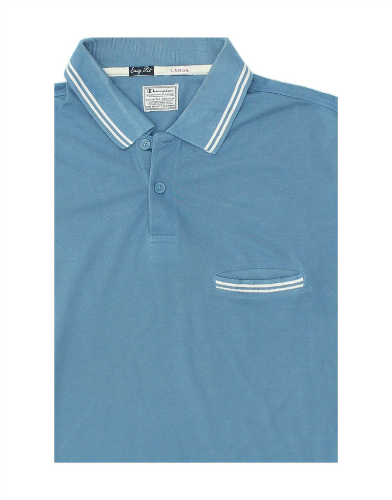 CHAMPION Mens Polo Shirt Large Blue | Vintage Champion | Thrift | Second-Hand Champion | Used Clothing | Messina Hembry 