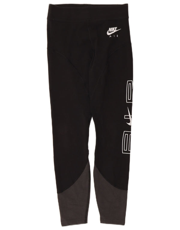 Nike Womens Graphic Leggings UK 12 Medium Black Colourblock Cotton