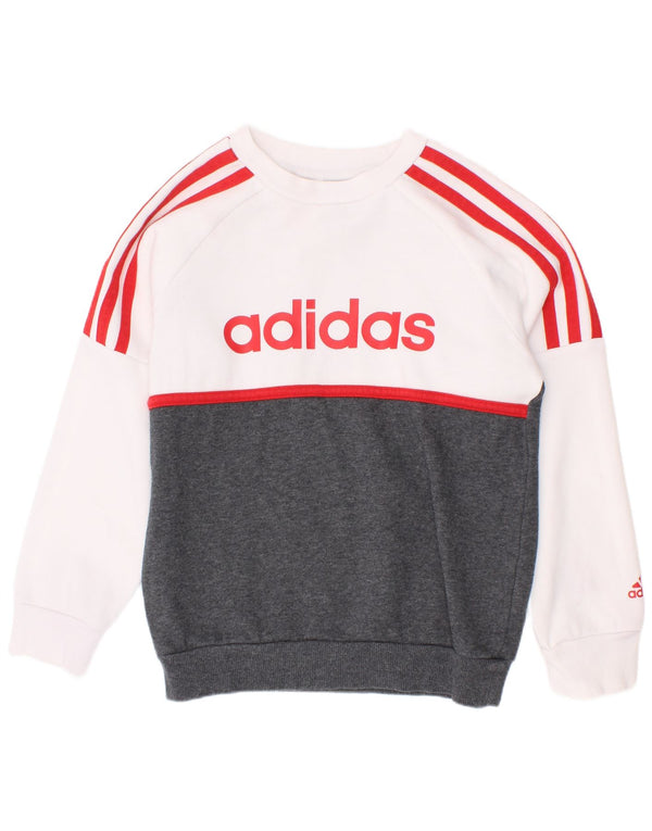 Adidas Boys Graphic Sweatshirt Jumper 5-6 Years White Colourblock Cotton