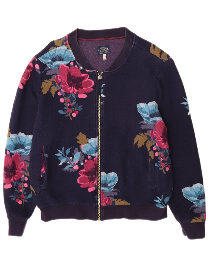 Joules Womens Tracksuit Top Jacket UK 12 Medium Navy Blue Floral Polyester