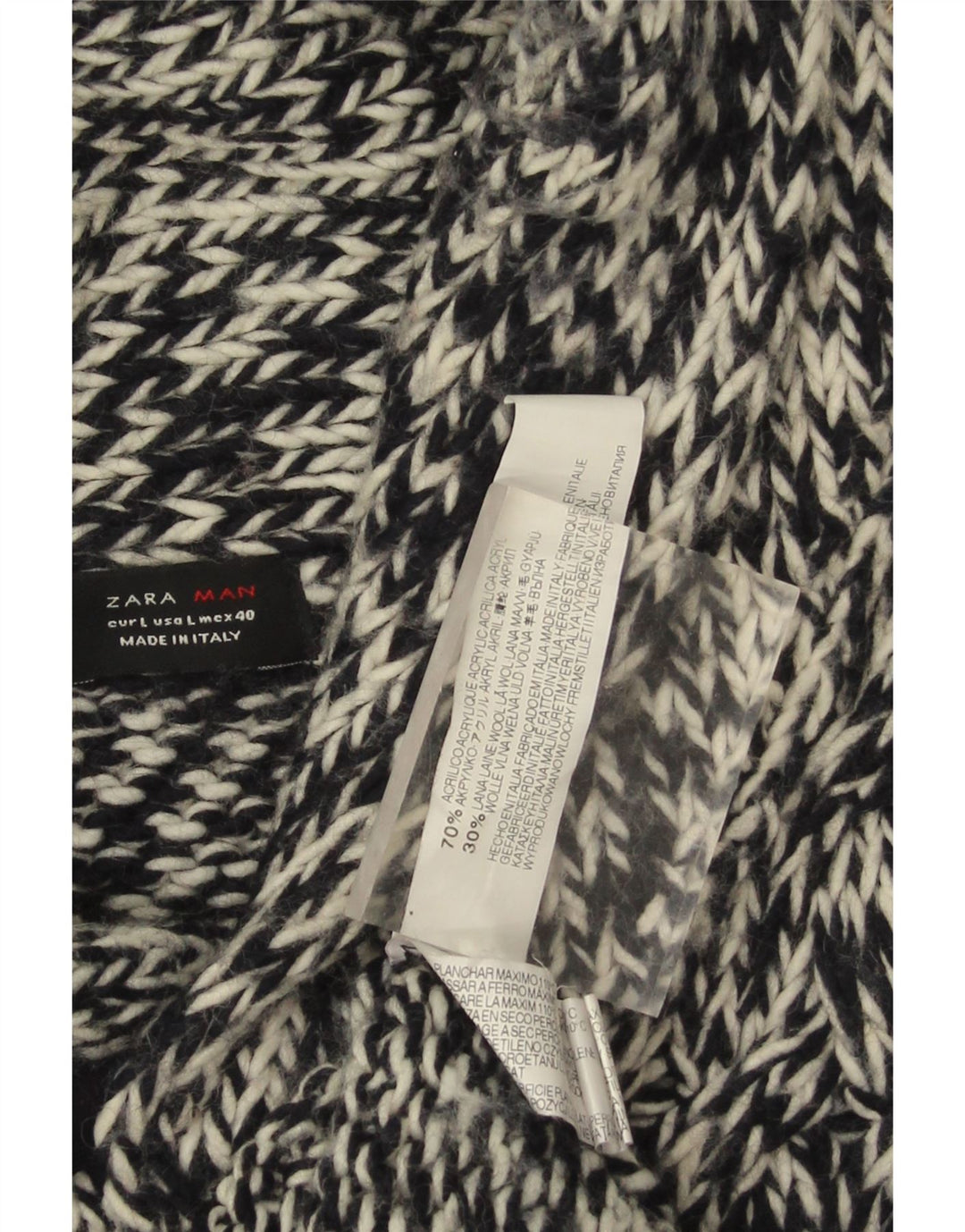 Zara Mens Shawl Neck Jumper Sweater Large Black Flecked Acrylic
