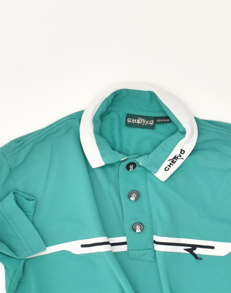 CHERVO Mens Polo Shirt IT 46 Small Turquoise Cotton | Vintage Chervo | Thrift | Second-Hand Chervo | Used Clothing | Messina Hembry 