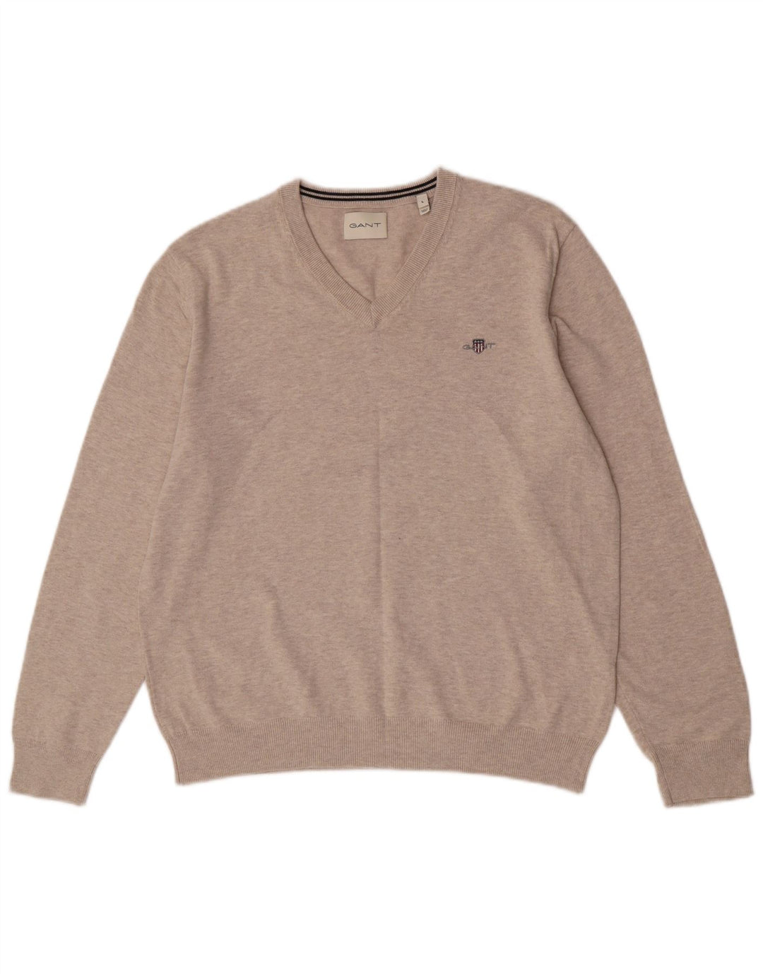Gant Womens V-Neck Jumper Sweater Large Grey Cotton